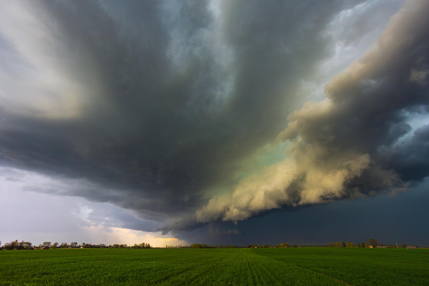 Dramatic storm clouds in the sky, dark severe storm clouds, supercell.