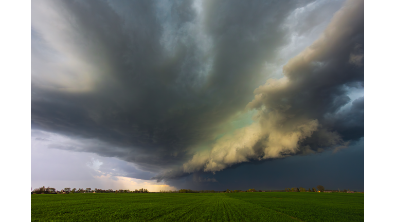 Dramatic storm clouds in the sky, dark severe storm clouds, supercell.