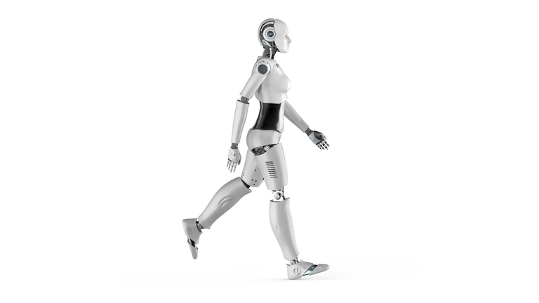 Female cyborg or robot walk