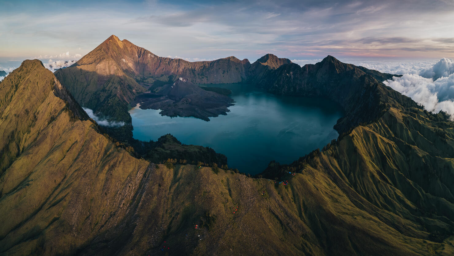 Panoramic landscape of Rinjani volcano mountain in Lombok island