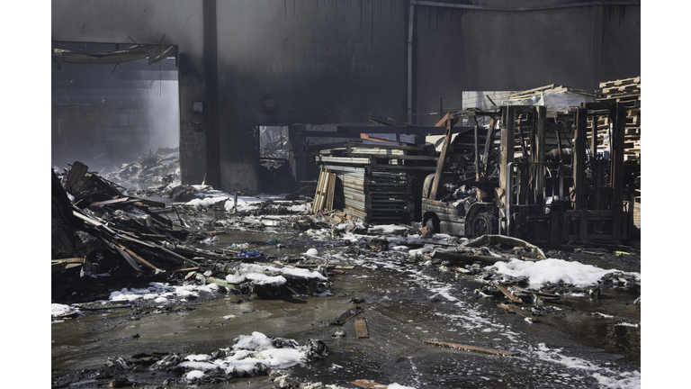 Burnt remains of a warehouse fire
