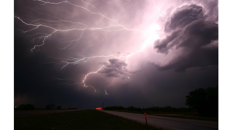 Scenic view of lightning over field against sky,Buenos Aires,Argentina