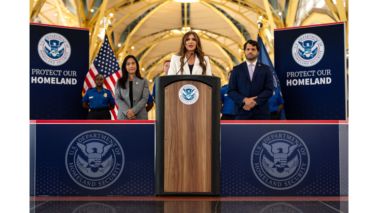 DHS Secretary Noem Holds Press Conference On TSA Security Checks At Reagan Airport