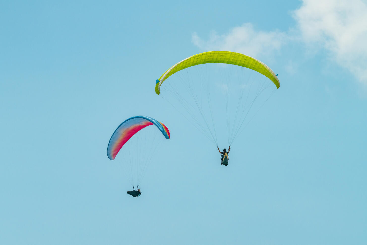 Paragliding in blue sky