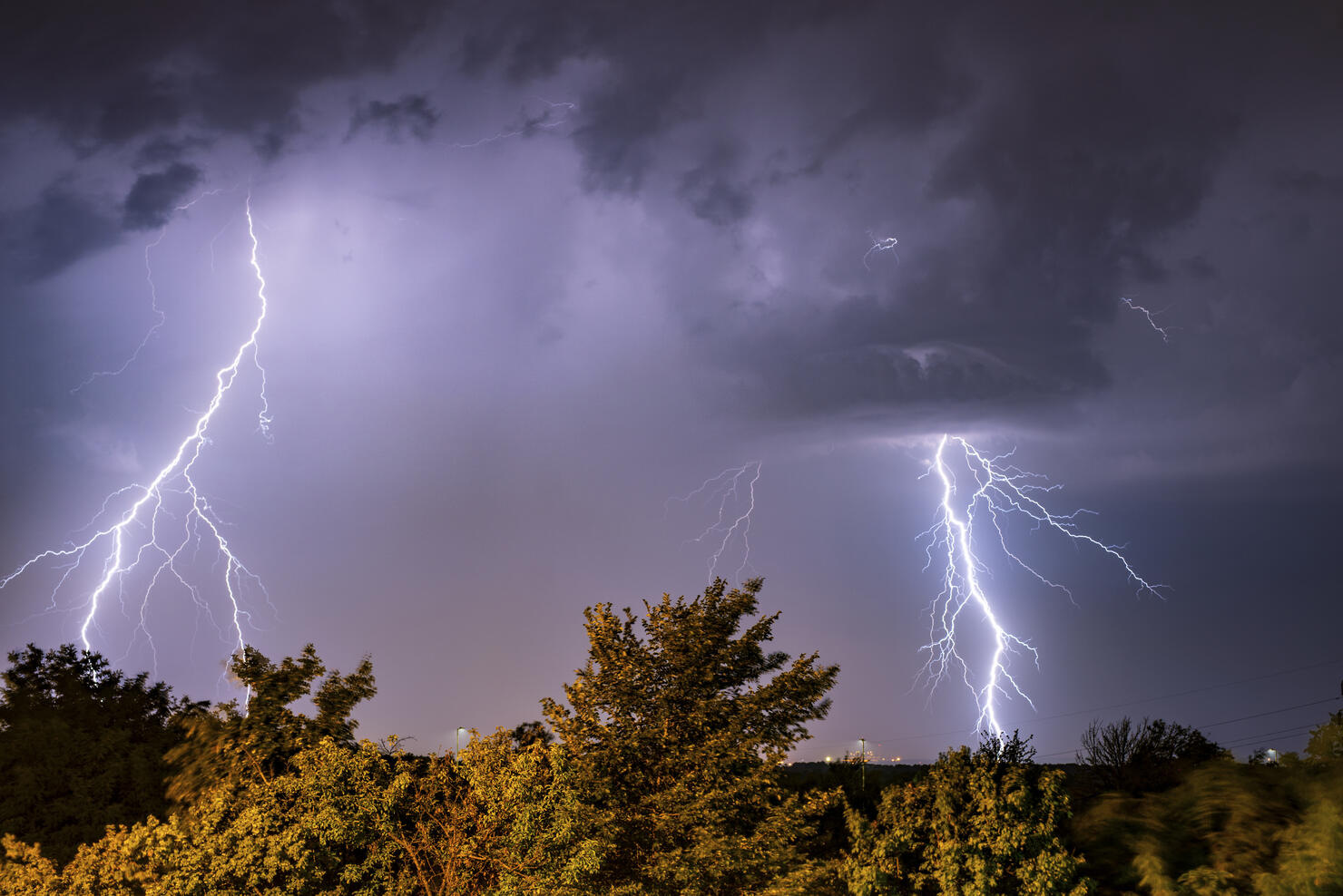 Real flashes of lightning during a thunderstorm