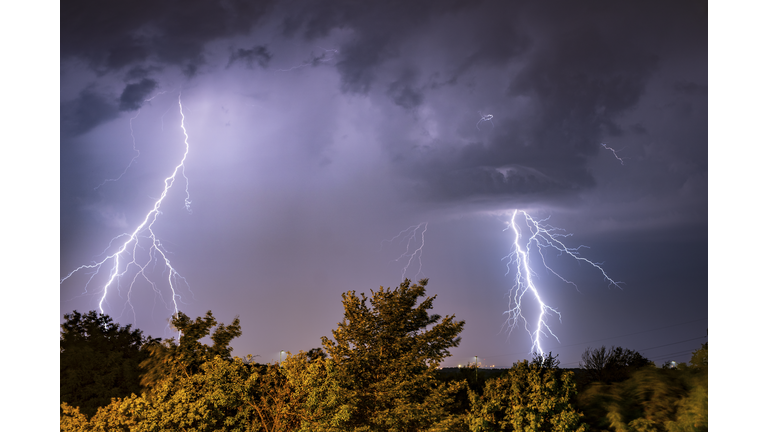 Real flashes of lightning during a thunderstorm