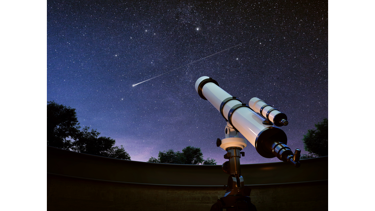 Telescope watching the sky and falling star.3d rendering
