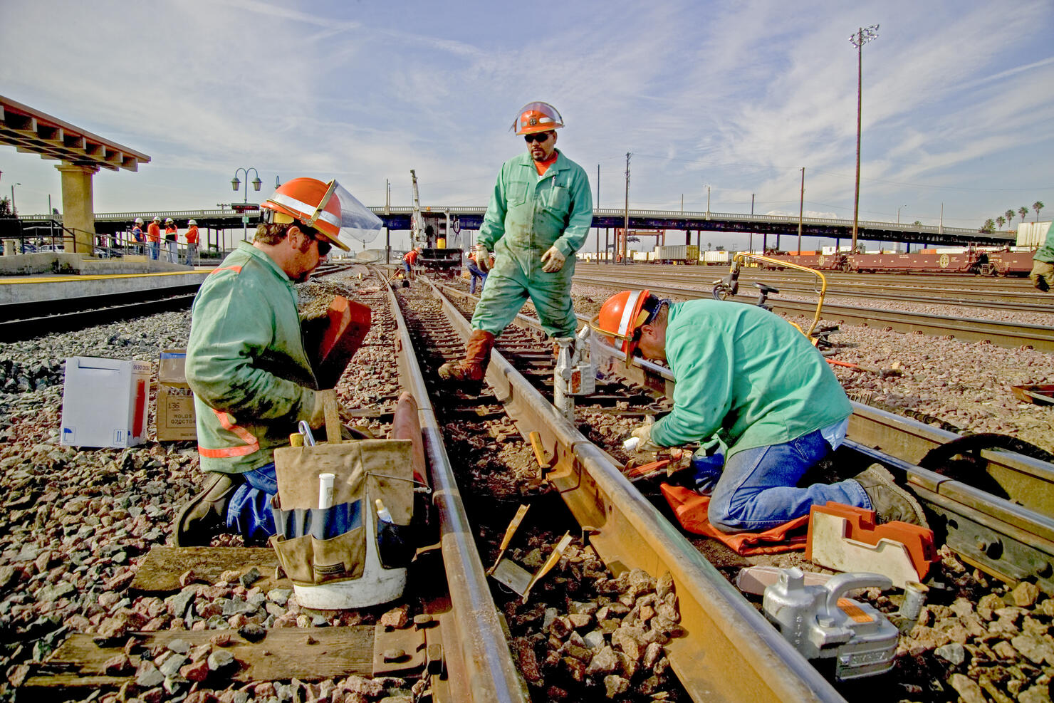 Railroad Crew Installs New Rail