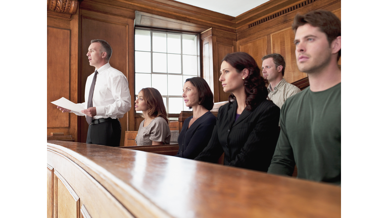 Jury sitting in courtroom