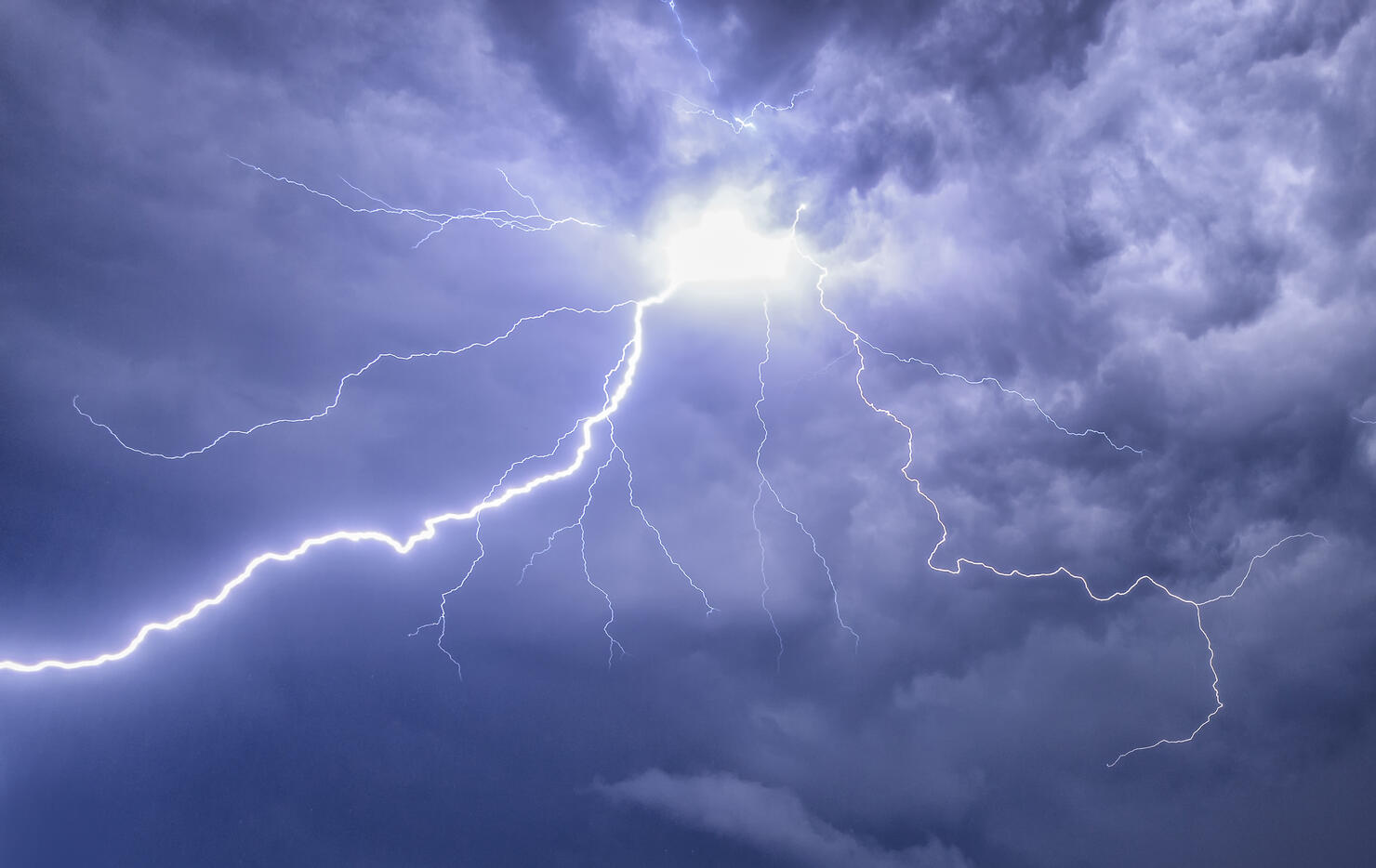 Lightning in the night sky during a thunderstorm