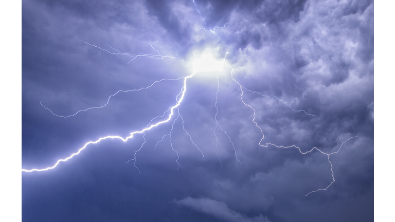 Lightning in the night sky during a thunderstorm