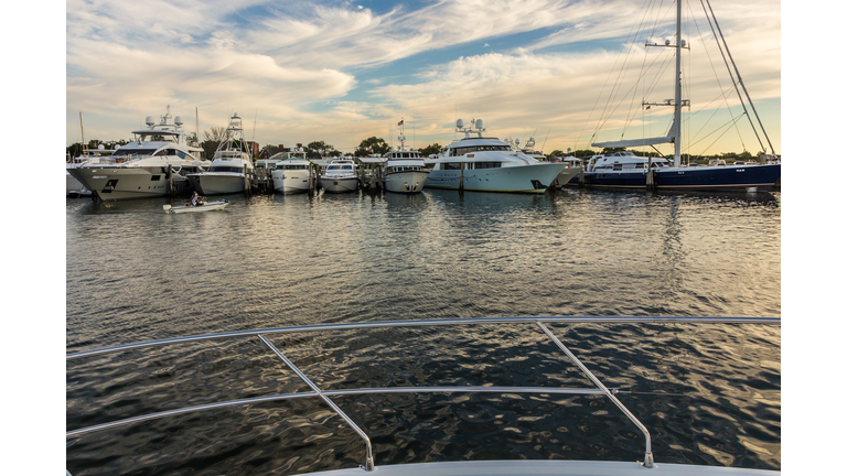 Yachts docked at sunset (Sag Harbor, USA)