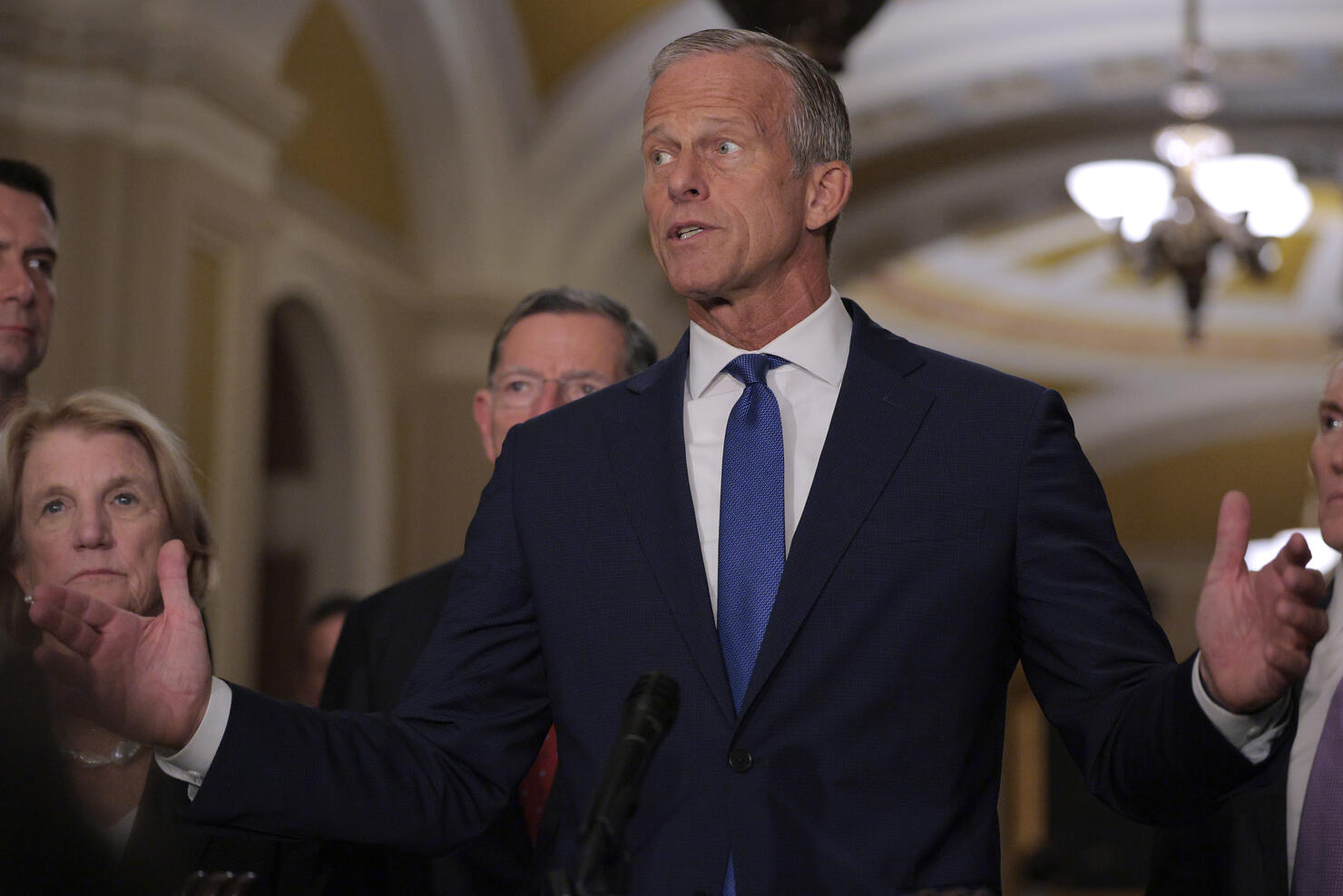 Senate Lawmakers Address The Media After Their Weekly Policy Luncheons