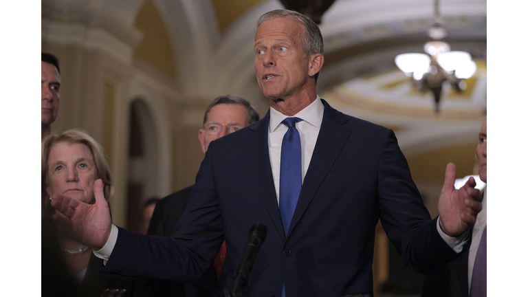 Senate Lawmakers Address The Media After Their Weekly Policy Luncheons