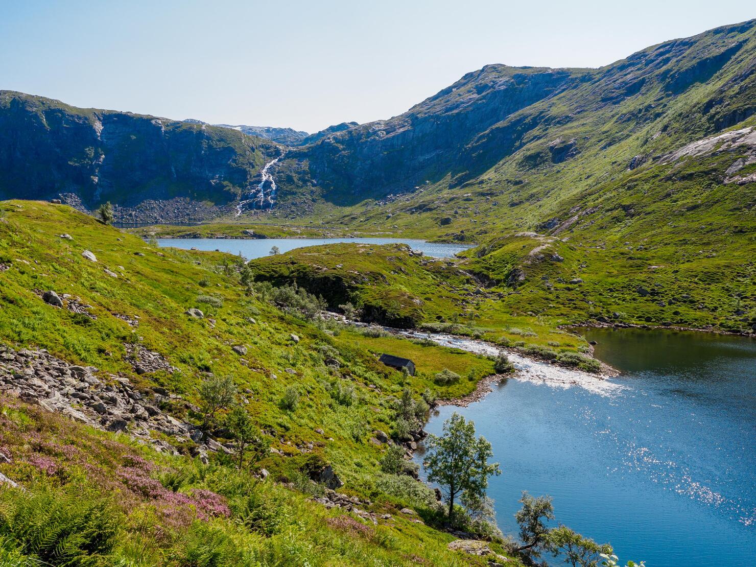 View of mountains and lakes in Folgefonna National Park, Norway