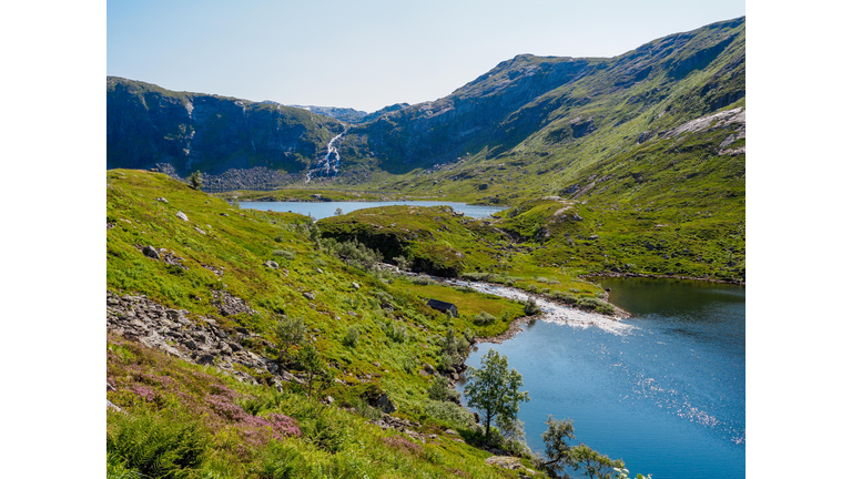 View of mountains and lakes in Folgefonna National Park, Norway
