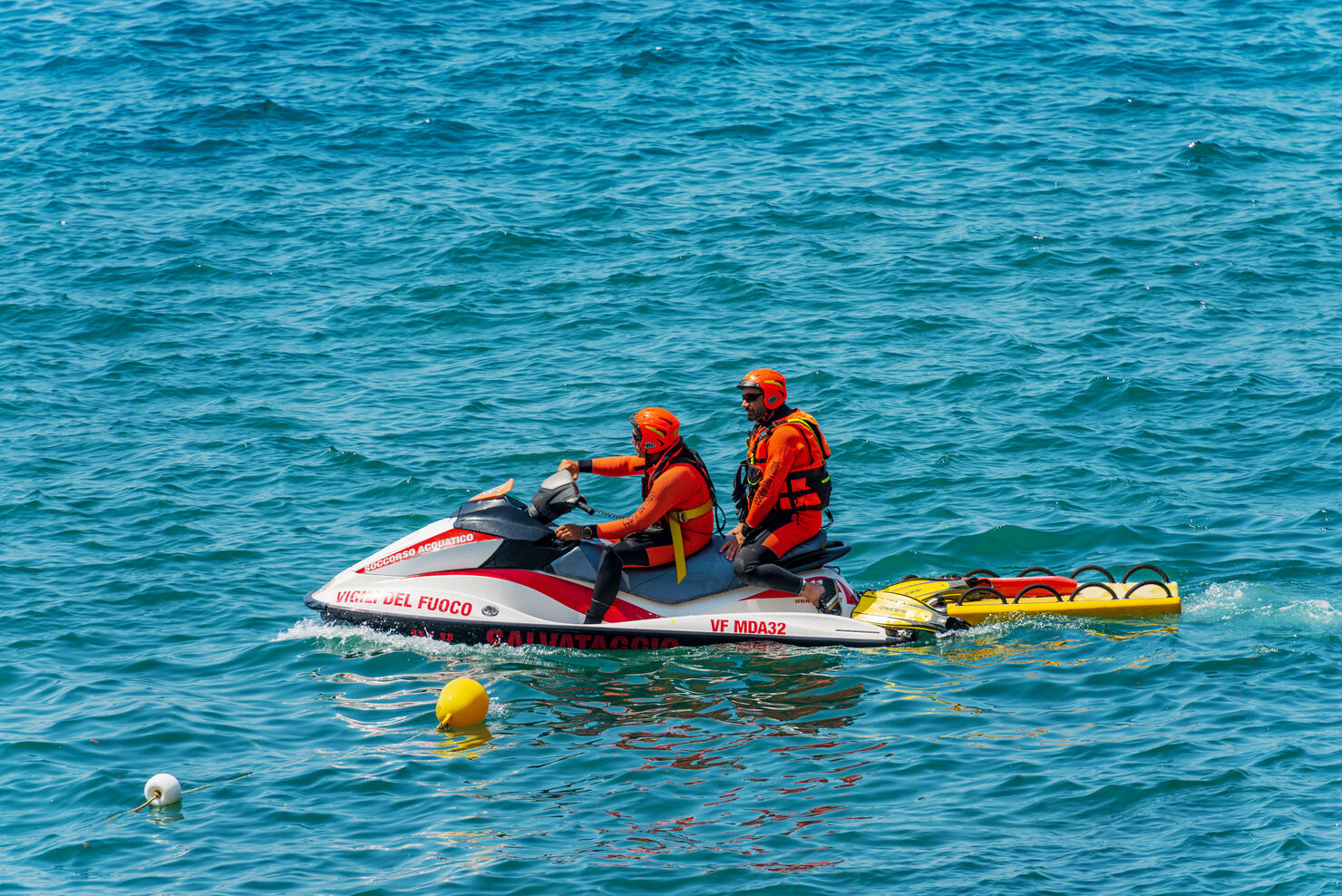 Patrol of Italian Lifeguards on a Jet Ski - Mediterranean Sea Liguria Italy