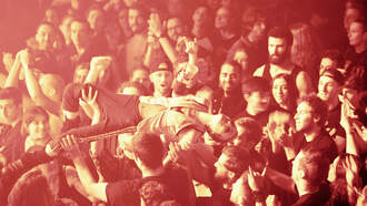 Dad Crowd Surfs an Acid Bath Concert w Daughter Standing on his Stomach