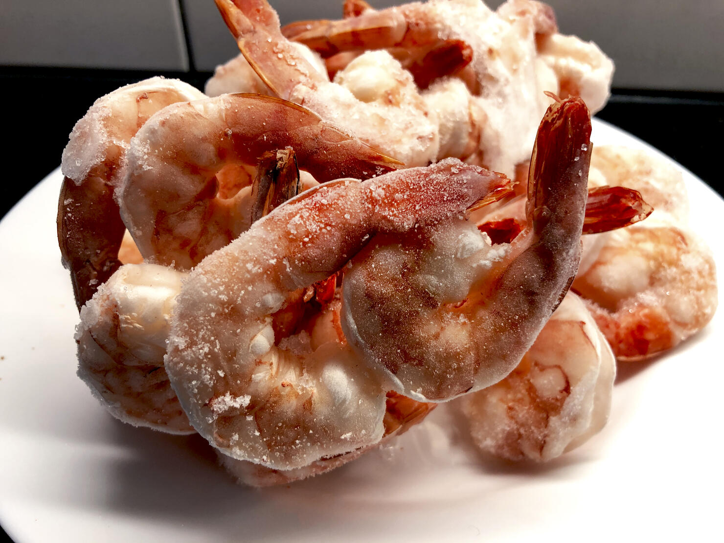 Close-up of frozen shrimps