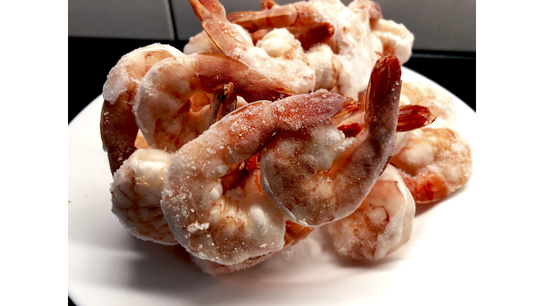 Close-up of frozen shrimps