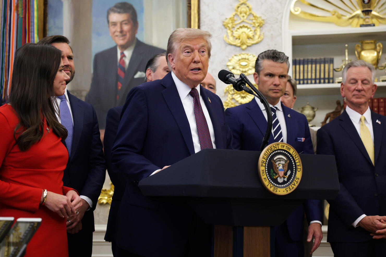 President Trump Makes Announcement In The Oval Office Of The White House