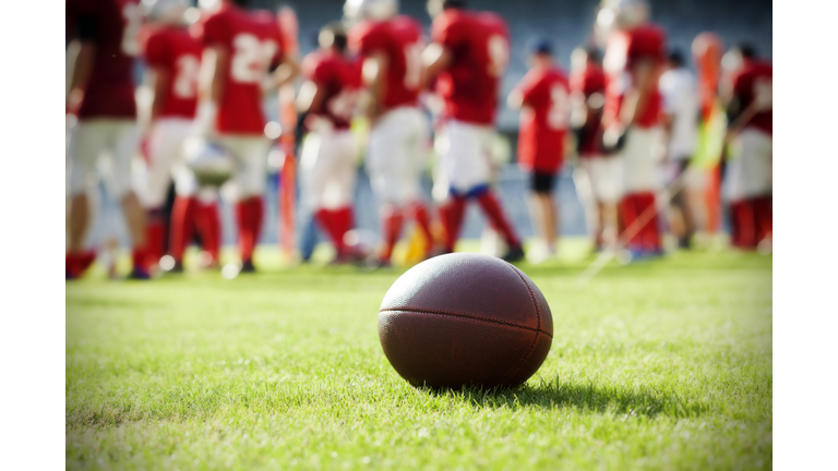 Close up on an american football ball