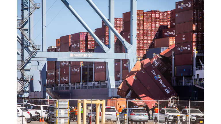 Multiple Shipping Containers Fall Off Ship At Port Of Long Beach