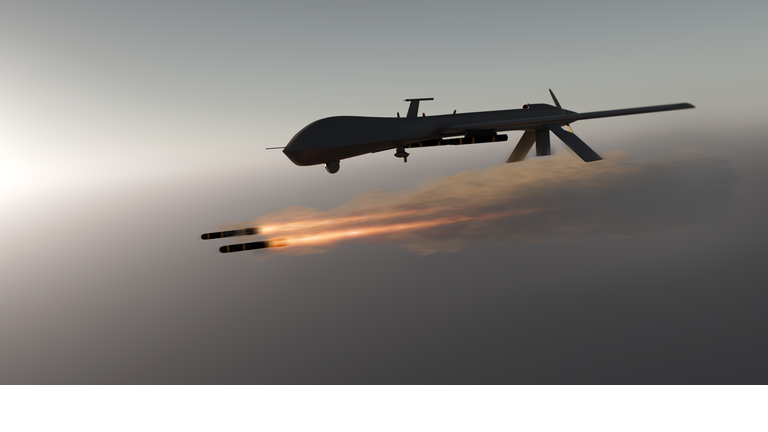 Military combat drone UAV launching missiles