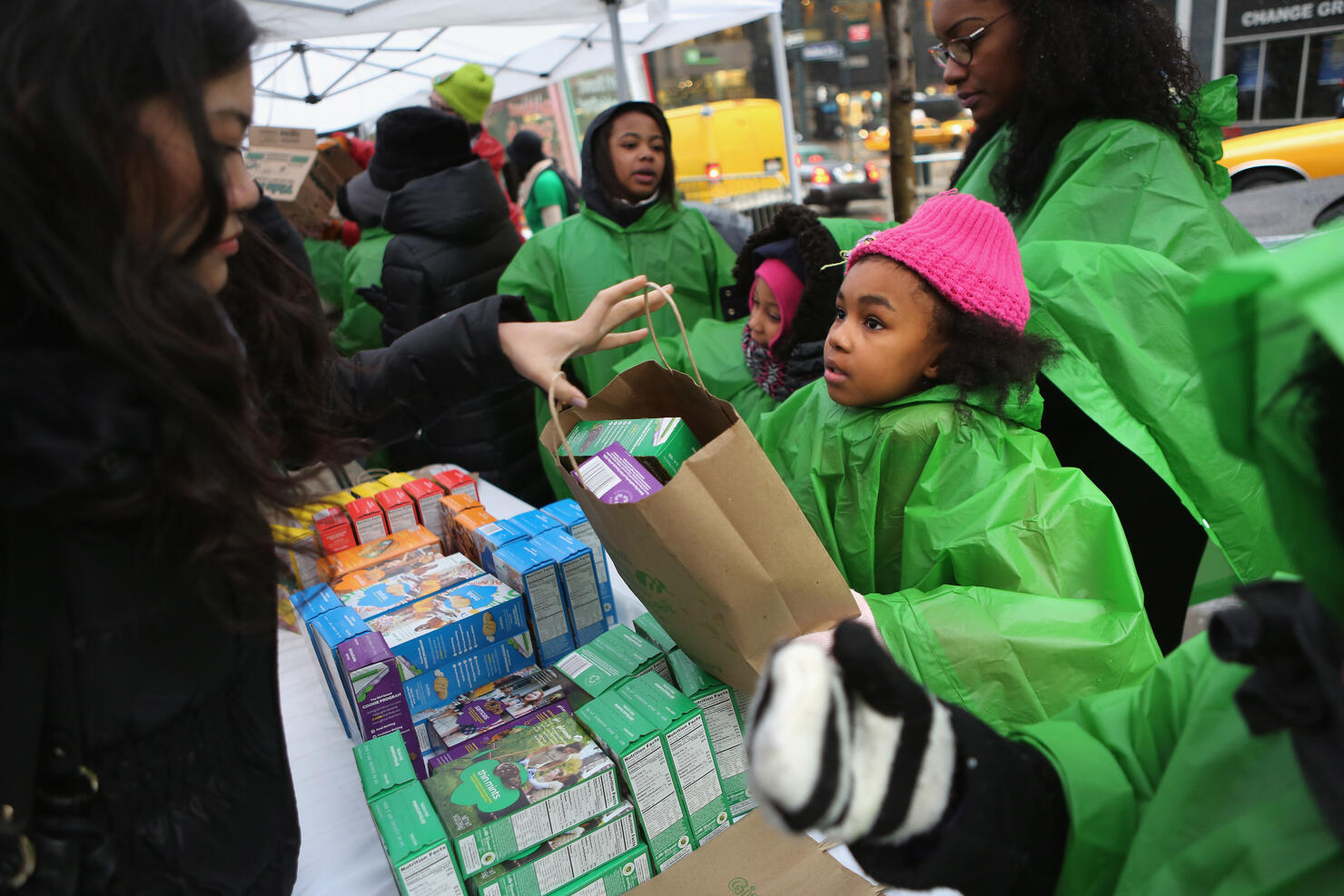 Girl Scouts Sell Cookies From Street Trucks In New York City