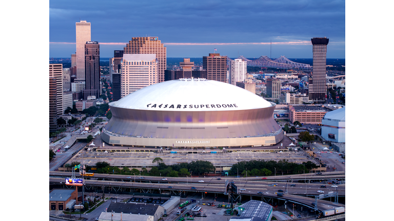 Aerial view of the Caesars Superdome Stadium in New Orleans, USA.