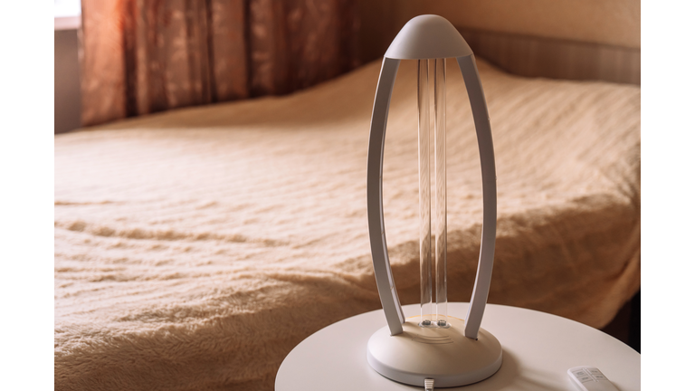 Germicidal lamp standing in bedroom