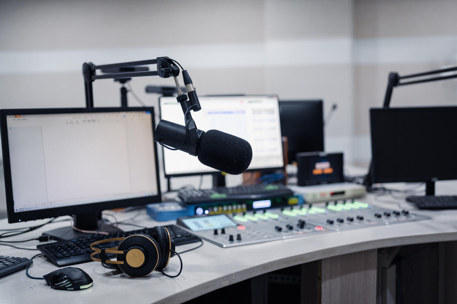 Media equipment in the live room of a radio station