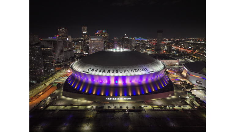 Aerial view of the Caesars Superdome Stadium in New Orleans, USA.
