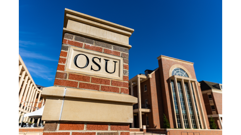 OSU Lettering on brick column on the Oklahoma State University Campus in Stillwater, OK