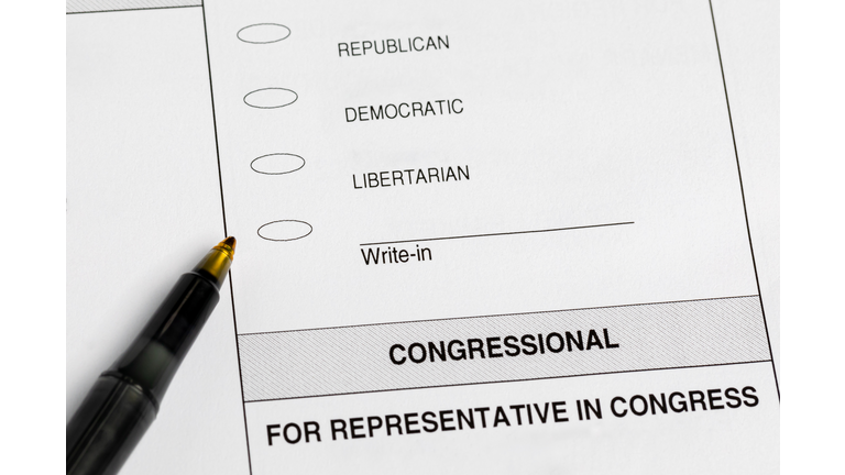 Election ballot with write-in vote. Political party, government and voting concept