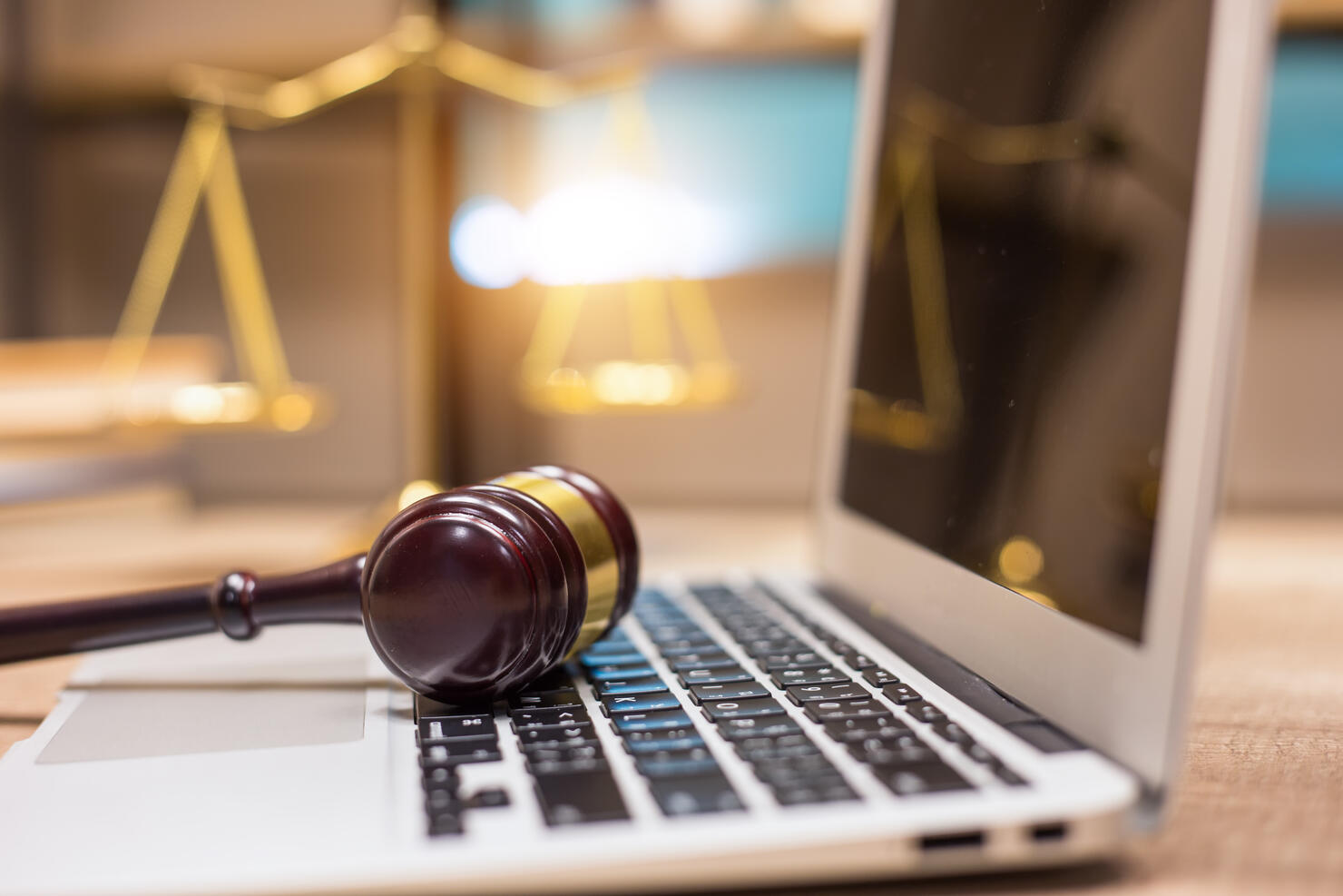 Justice Scales and wooden gavel. Justice concept