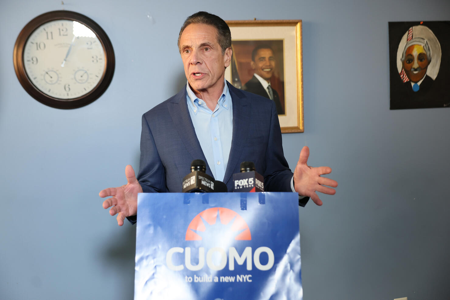 Andrew Cuomo Campaigns In Harlem For Mayor Of New York City
