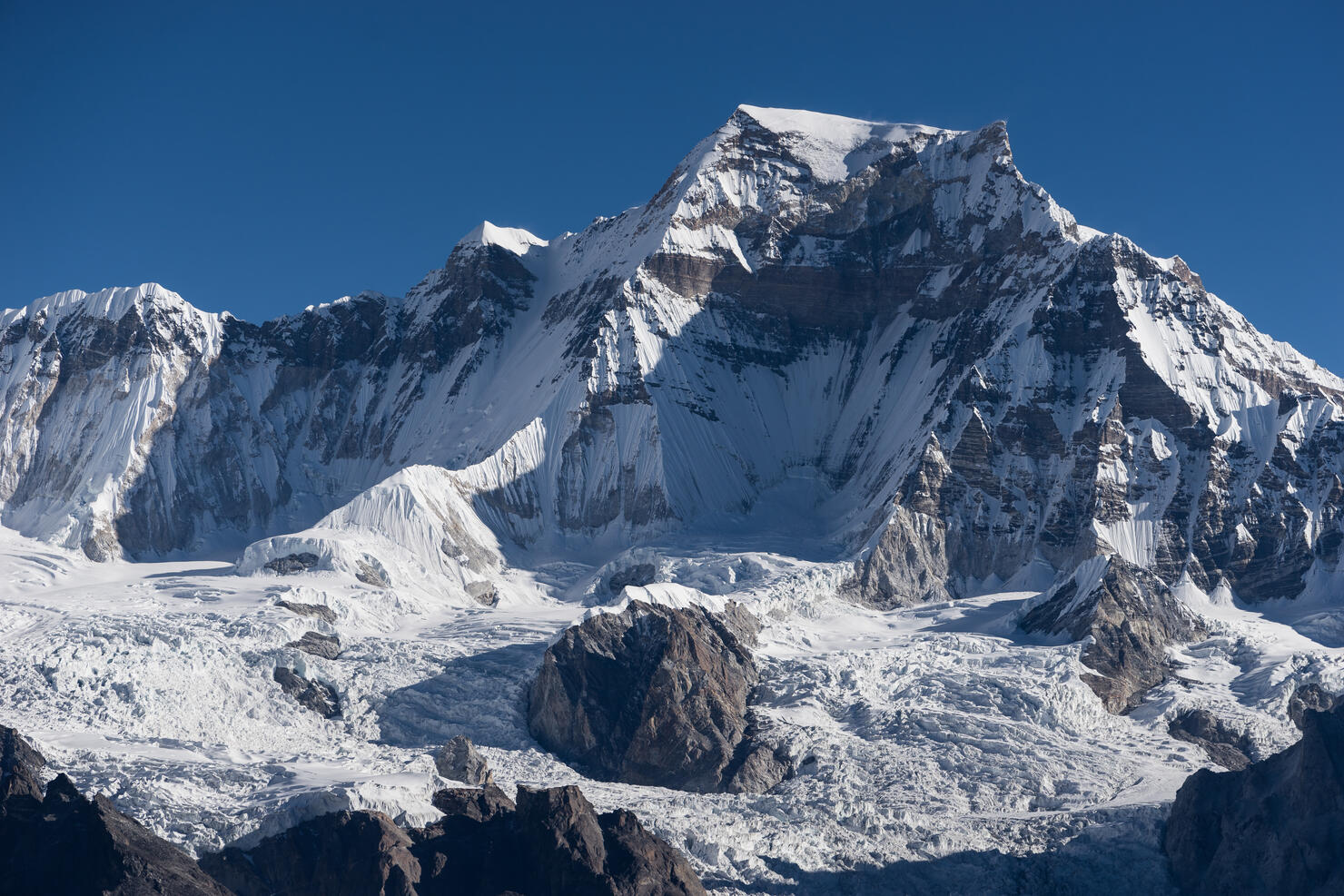 Gyachung Kang mountain peak (7952m.) view from Gokyo Ri, Everest region, Nepal