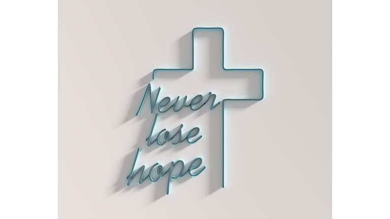 Cross and never less hope text in thin lines style. 3D render