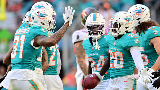 Miami Dolphins Celebrate a Win Against the Bucs