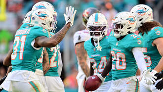 Miami Dolphins Celebrate a Win Against the Bucs