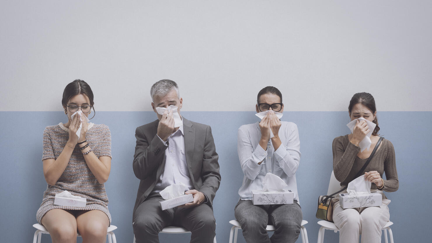 People with cold and flu at the hospital