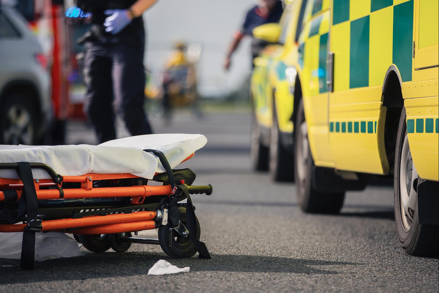 Stretcher of emergency medical service on road