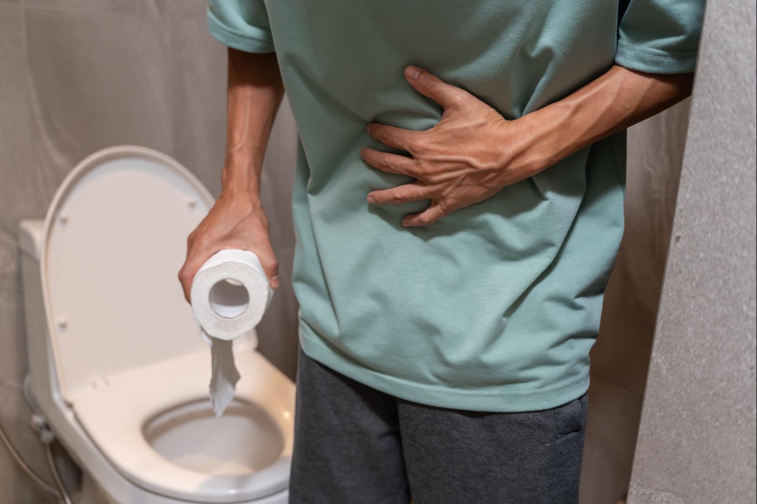 Constipation and diarrhea in bathroom. Hurt man touch belly  stomach ache painful. colon inflammation problem, toxic food, abdominal pain, abdomen, constipated in toilet, stomachache, Hygiene