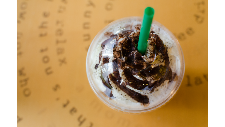 Top view of frappe, milk, chocolate or coffee drink