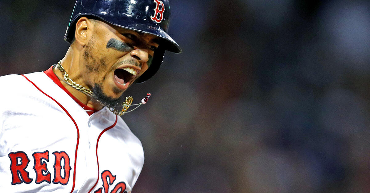 Mookie Betts Tearing Cover Off Ball For Red Sox - Thumbnail Image