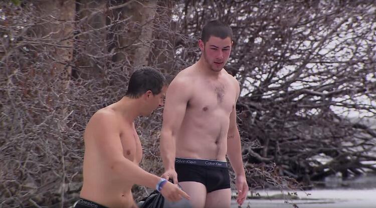 Nick Jonas Strips Down To His Calvins To Cross Freezing Cold Lake