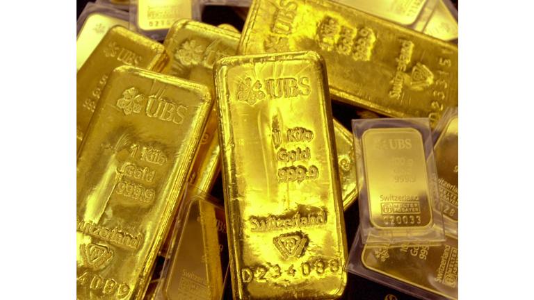 Gold bars are displayed at Shinhan Bank