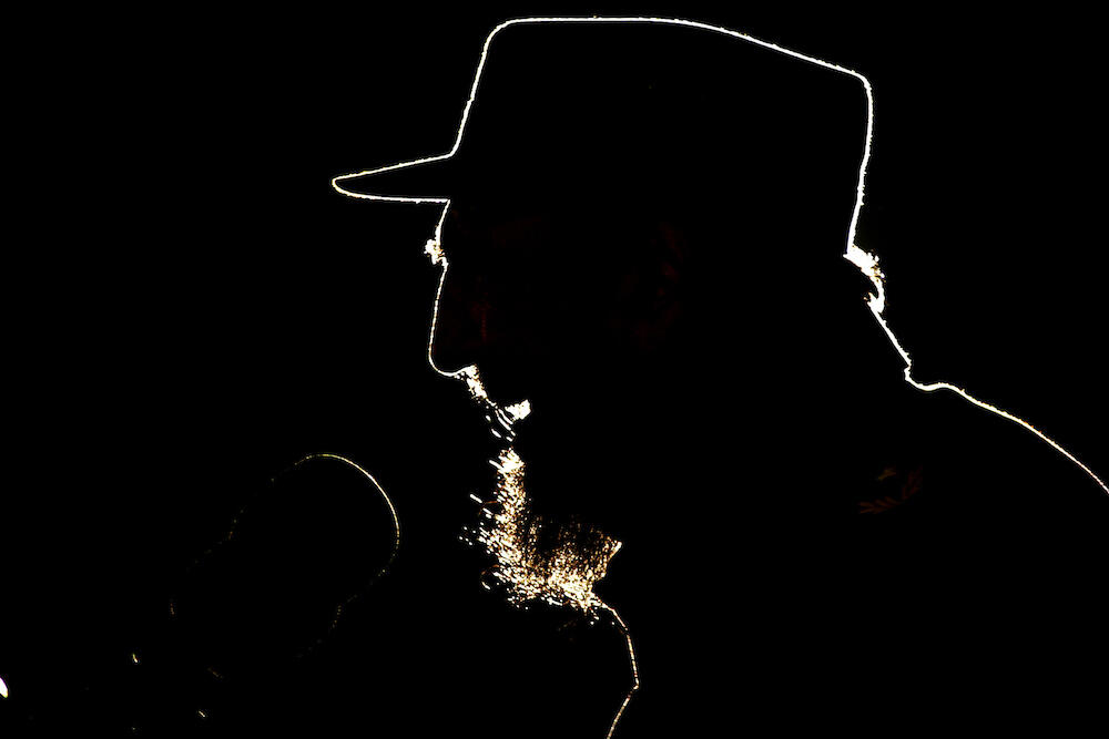 Fidel Castro, President of Cuba is givin a speech speech during the ceremony in which Hugo Chavez, President of Venezuela, was given the UNESCO Jose Marti award  for his efforts in education.