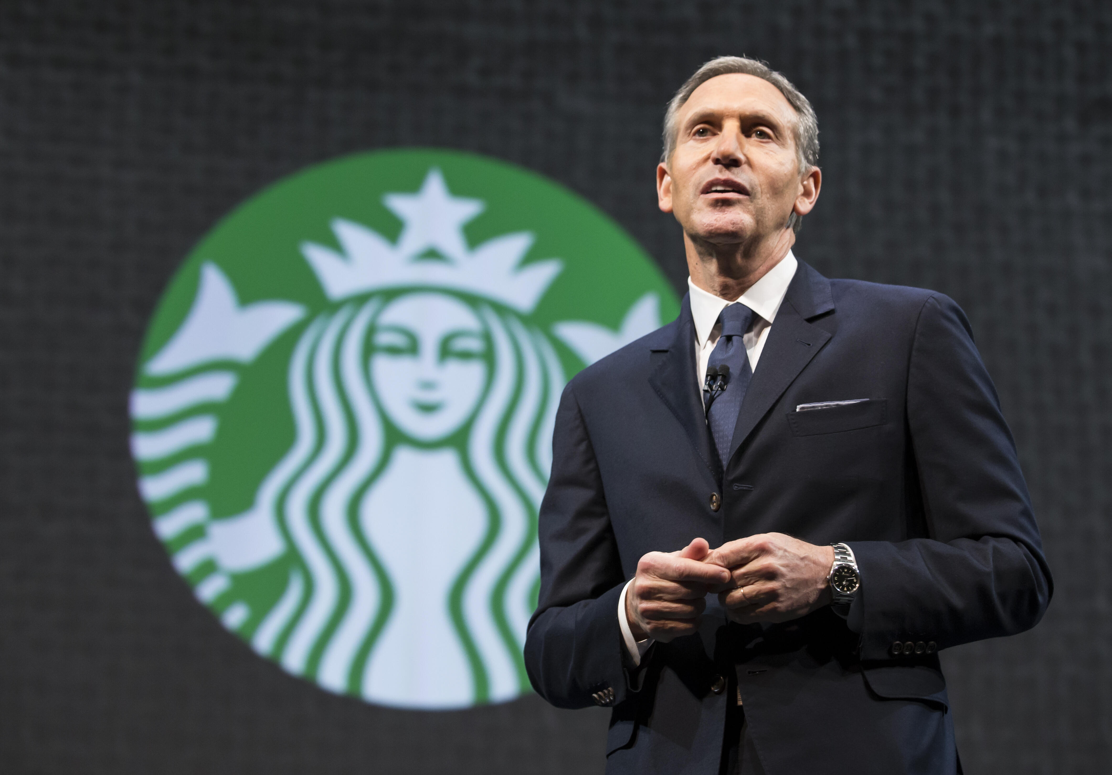 SEATTLE, WA - MARCH 18:  Starbucks Chairman and CEO Howard Schultz speaks during Starbucks annual shareholders meeting March 18, 2015 in Seattle, Washington. Schultz announced a 2-for-1 stock split, the sixth in the company's history, during the meeting. 